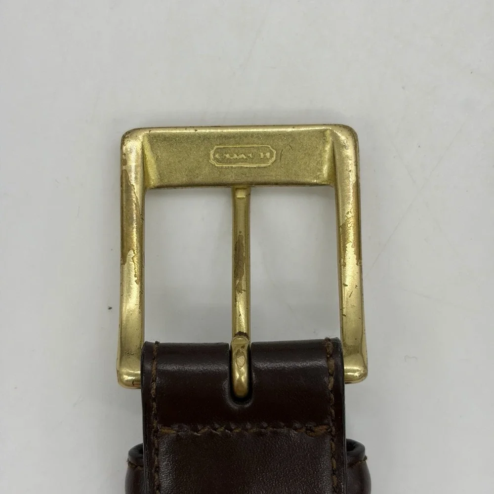 COACH Mens 38 Dress Belt Brown Genuine Calfskin #5953 100% Brass Buckle 36.5-40